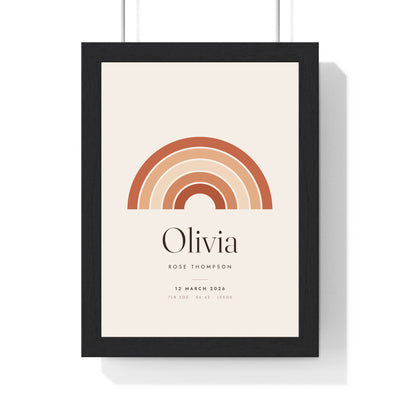 Personalised Nursery Name Print - framed terracotta rainbow arch nursery name print