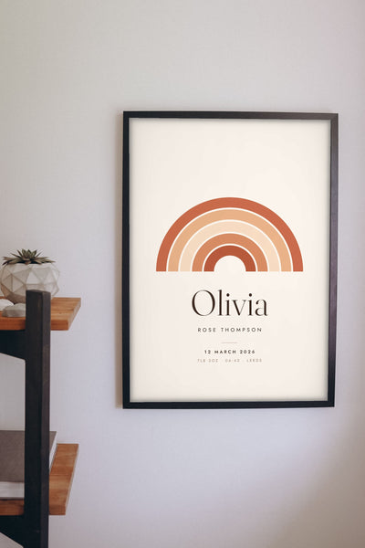 Personalised Nursery Name Print - rainbow name print on the nursery wall