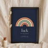 Personalised Nursery Name Print - midnight rainbow arch print for Jack