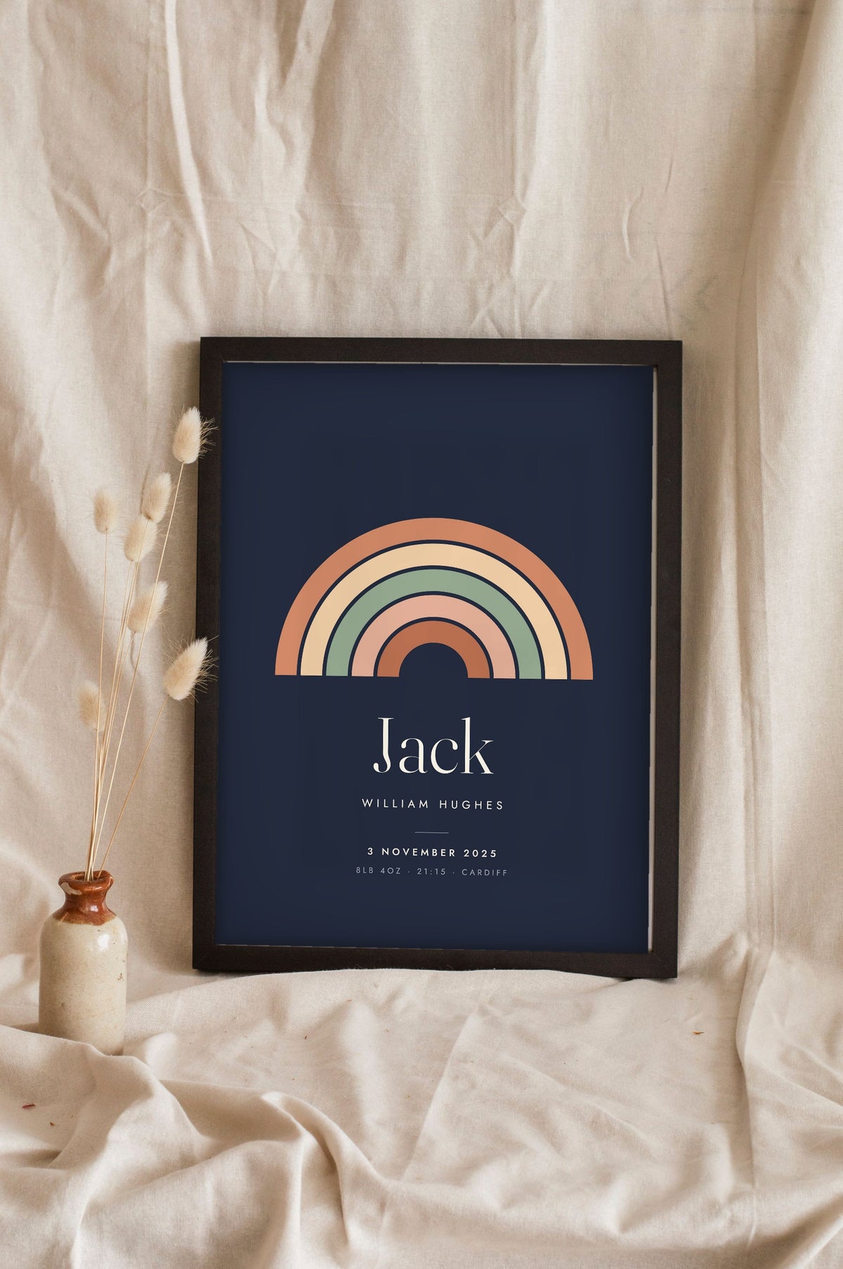 Personalised Nursery Name Print - midnight rainbow arch print for Jack