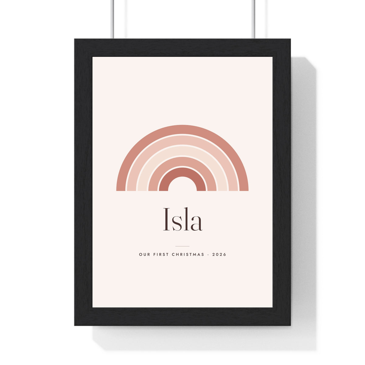 Personalised Nursery Name Print - framed blush first Christmas version