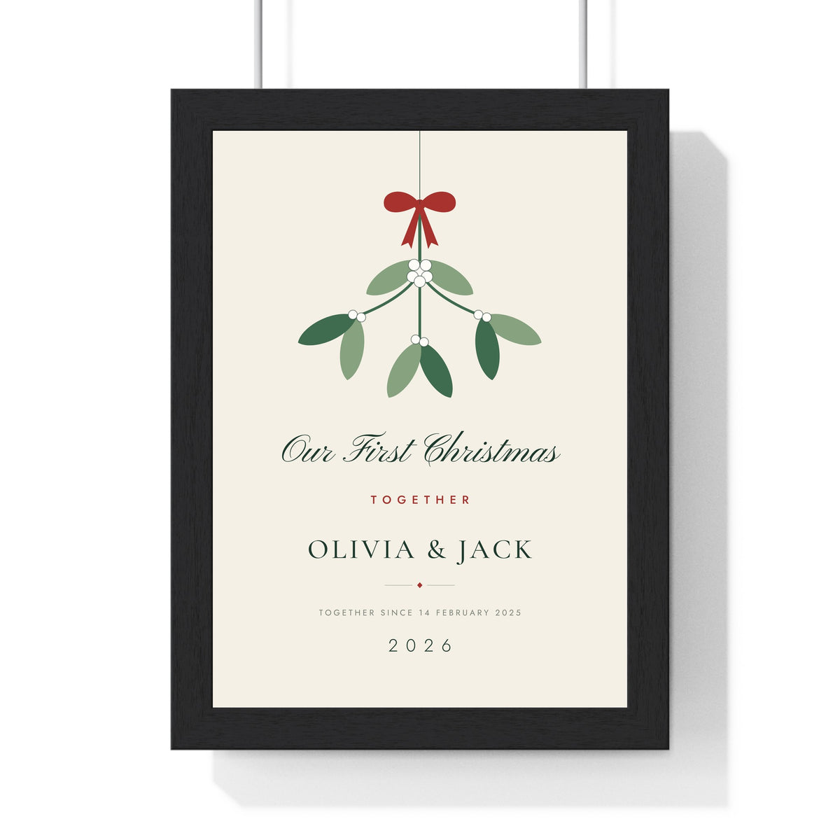 Personalised Our First Christmas Together Print - framed ivory Our First Christmas Together print with mistletoe