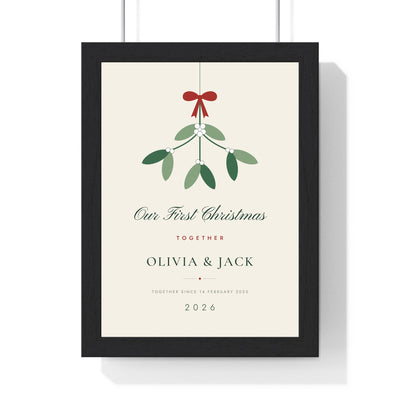 Personalised Our First Christmas Together Print - framed ivory Our First Christmas Together print with mistletoe