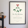 Personalised Our First Christmas Together Print - first Christmas together print on a living room wall