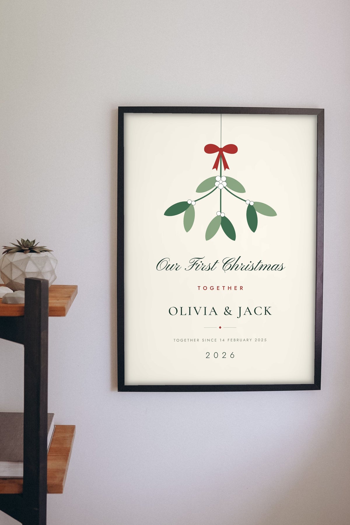 Personalised Our First Christmas Together Print - first Christmas together print on a living room wall