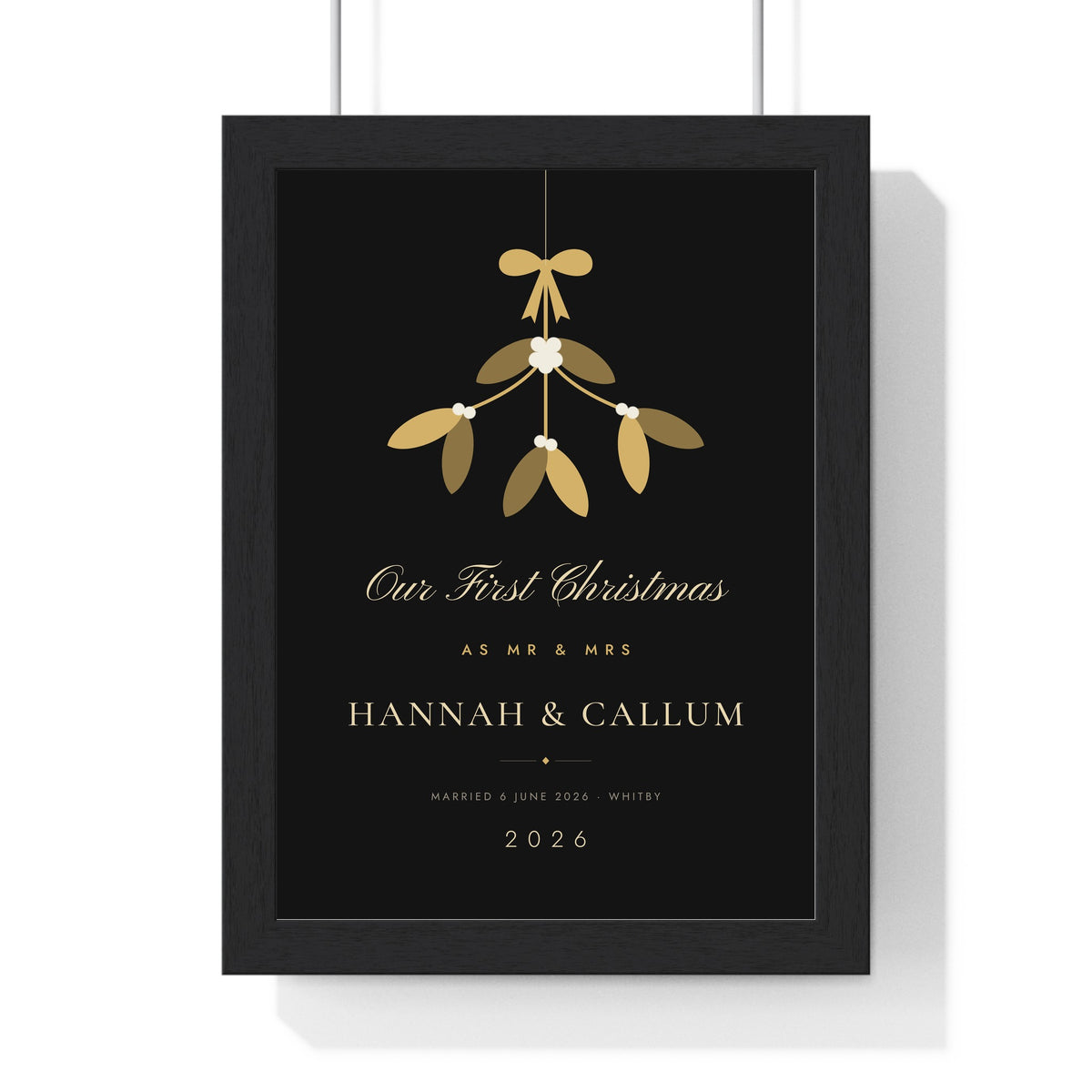 Personalised Our First Christmas Together Print - framed black and gold Mr and Mrs version