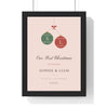 Personalised Our First Christmas Together Print - framed blush engaged version with initial baubles