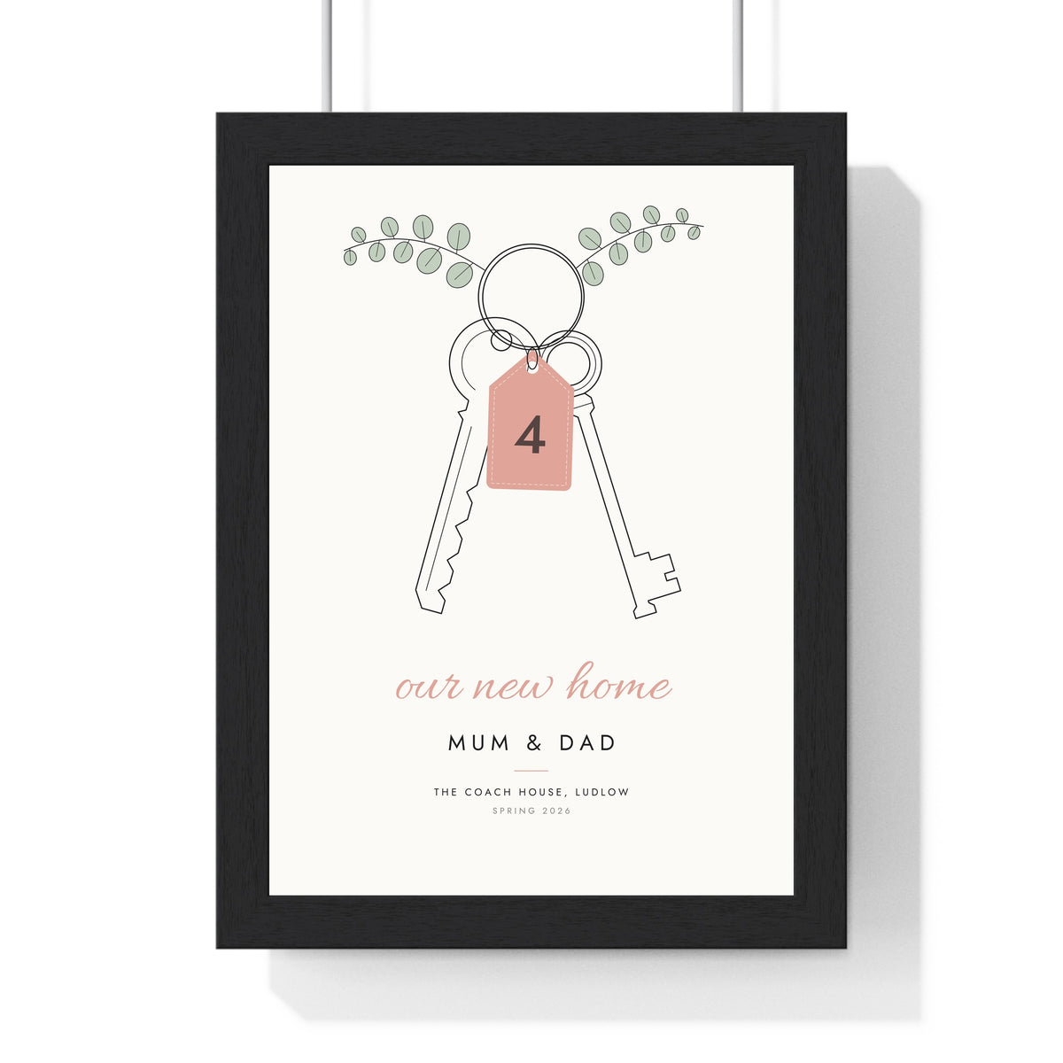 Personalised Our First Home Print - framed blush our new home print with eucalyptus