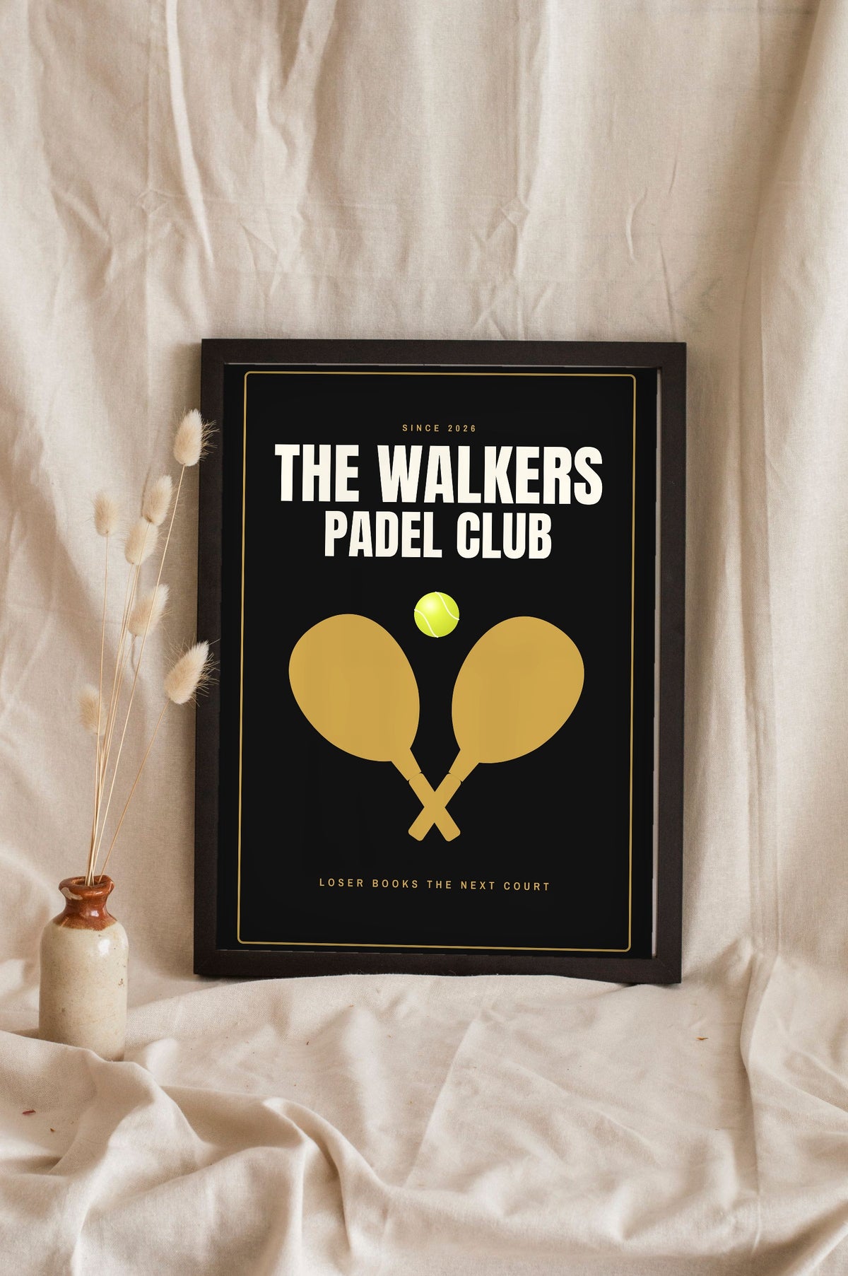 Personalised Padel Club Sign Print - black and gold version for a family padel club