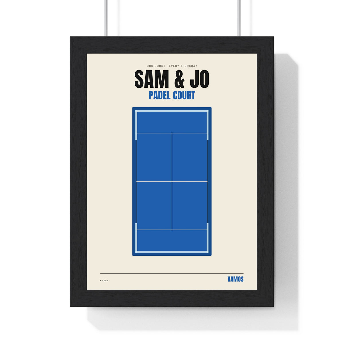 Personalised Padel Court Print - framed personalised padel court print for Sam and Jo, blue court