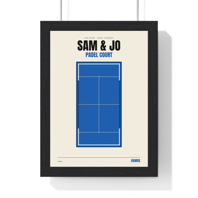 Personalised Padel Court Print - framed personalised padel court print for Sam and Jo, blue court