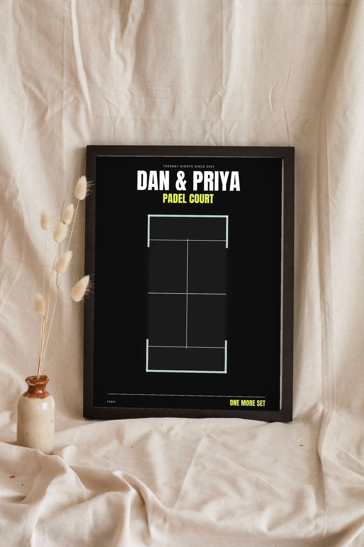 Personalised Padel Court Print - black version of the padel court print