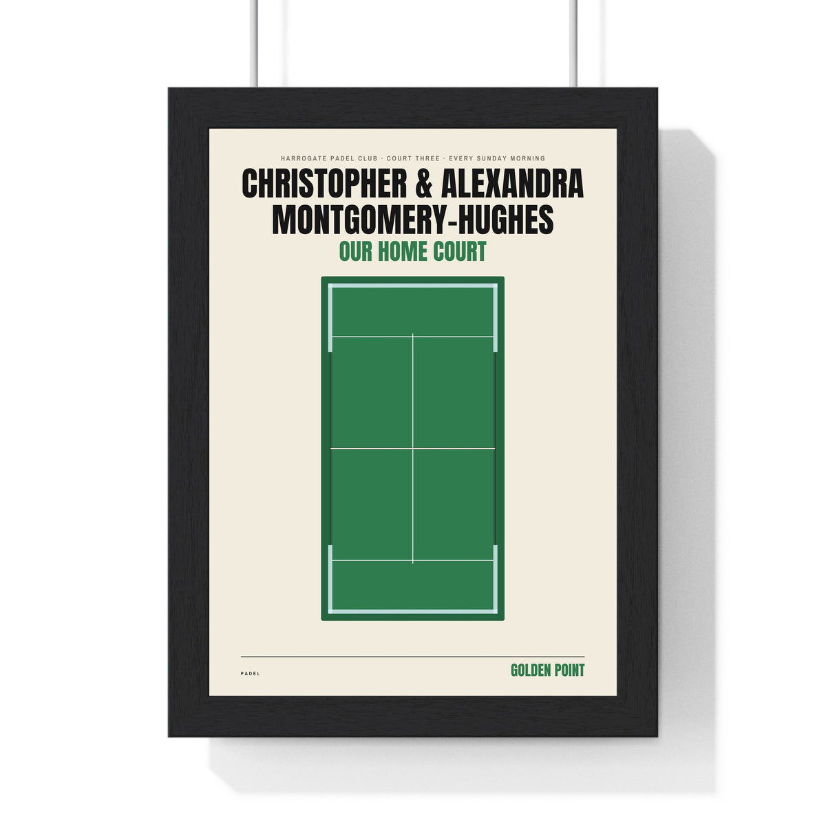 Personalised Padel Court Print - framed green padel court print with a club line