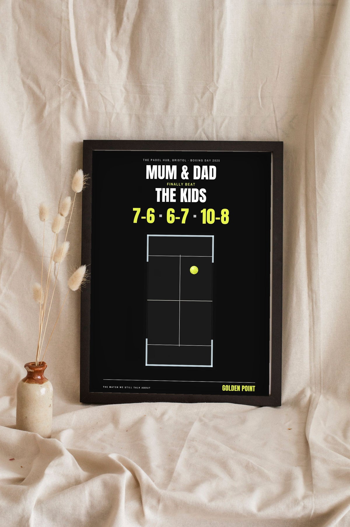Personalised Padel Match Print - black version of the padel match print
