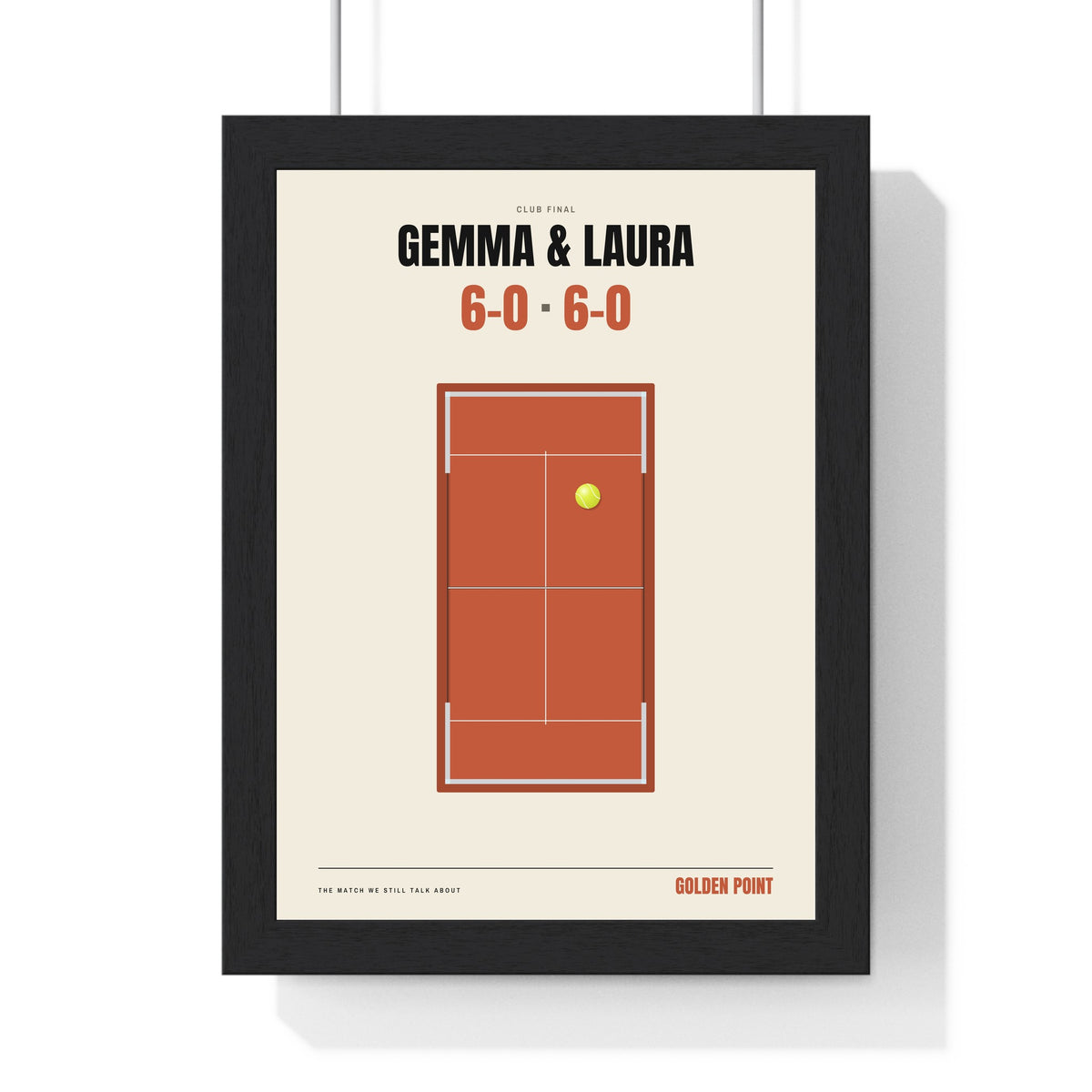 Personalised Padel Match Print - framed terracotta padel match print for a club final