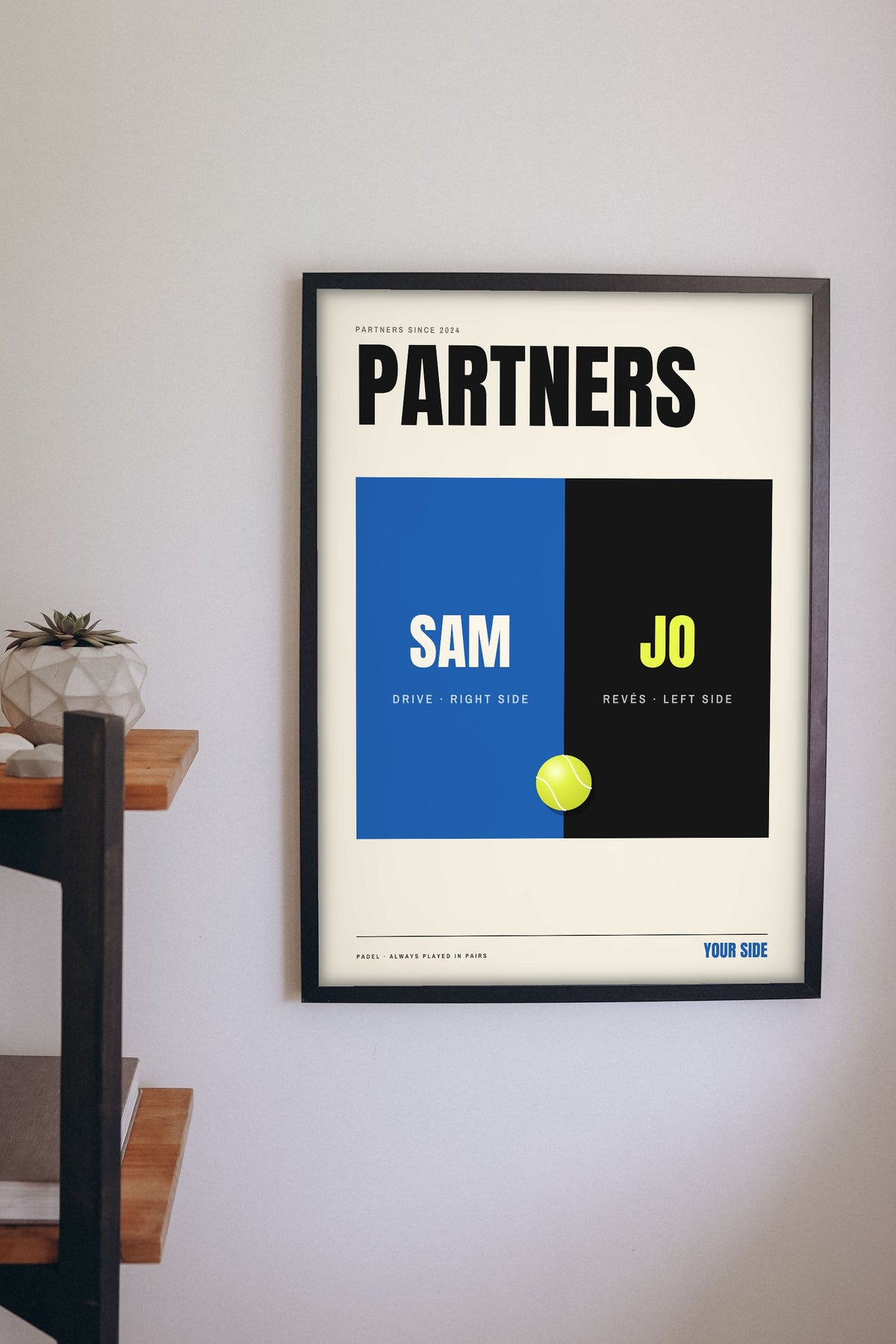 Personalised Padel Partners Print - padel partners print on a living room wall
