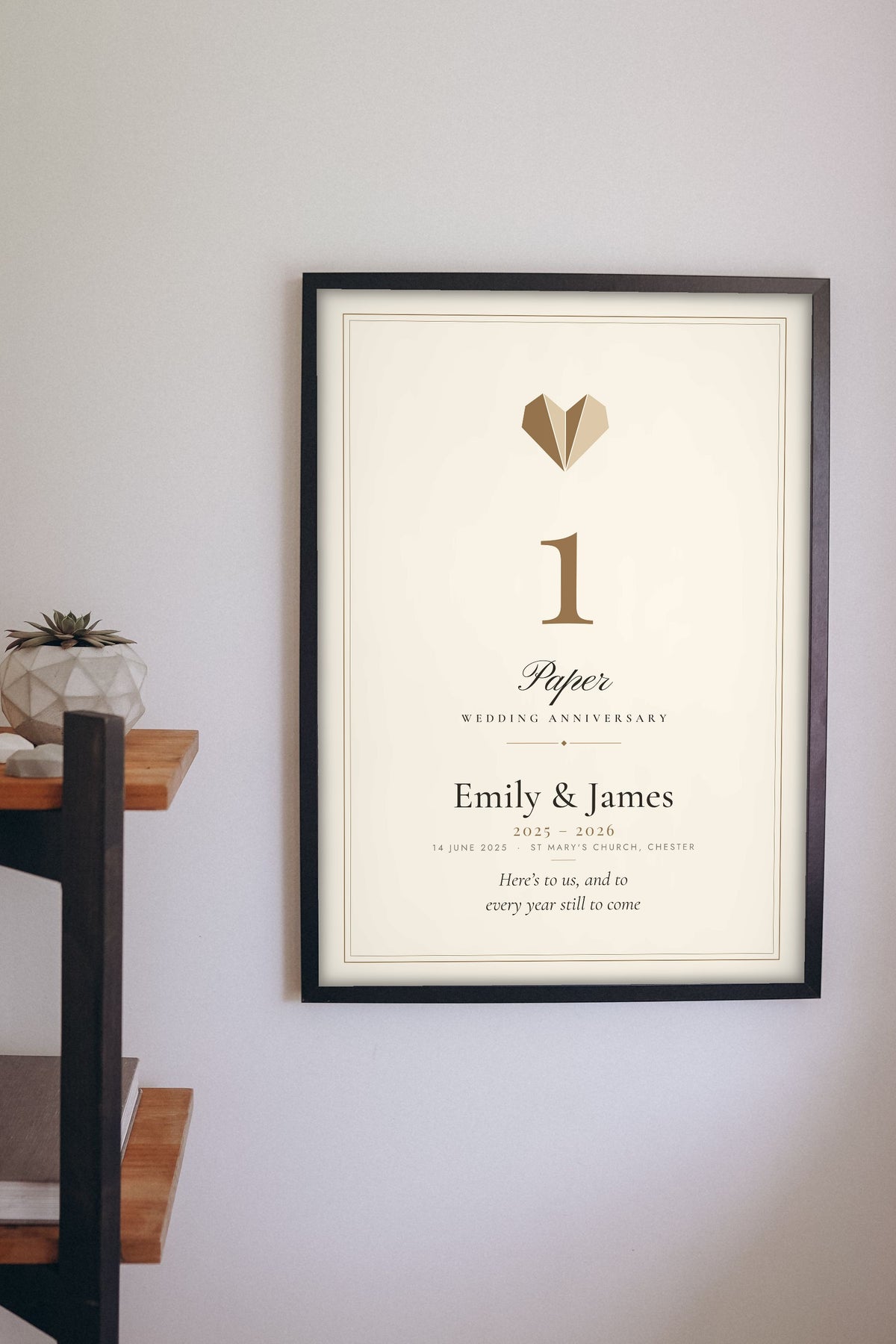 Personalised Paper Anniversary Print - hanging on a living room wall