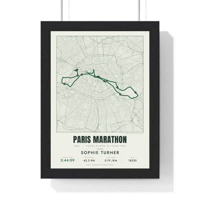 Personalised Paris Marathon Print - framed street map Paris Marathon route print with name and finish time