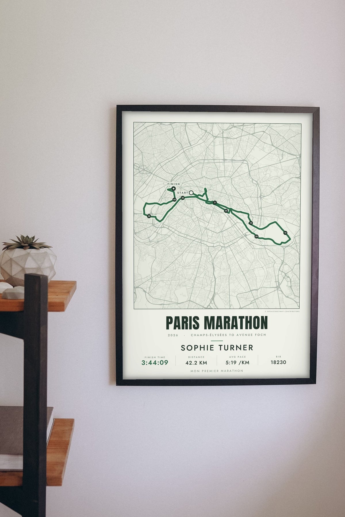 Personalised Paris Marathon Print - Paris Marathon route print on the hallway wall