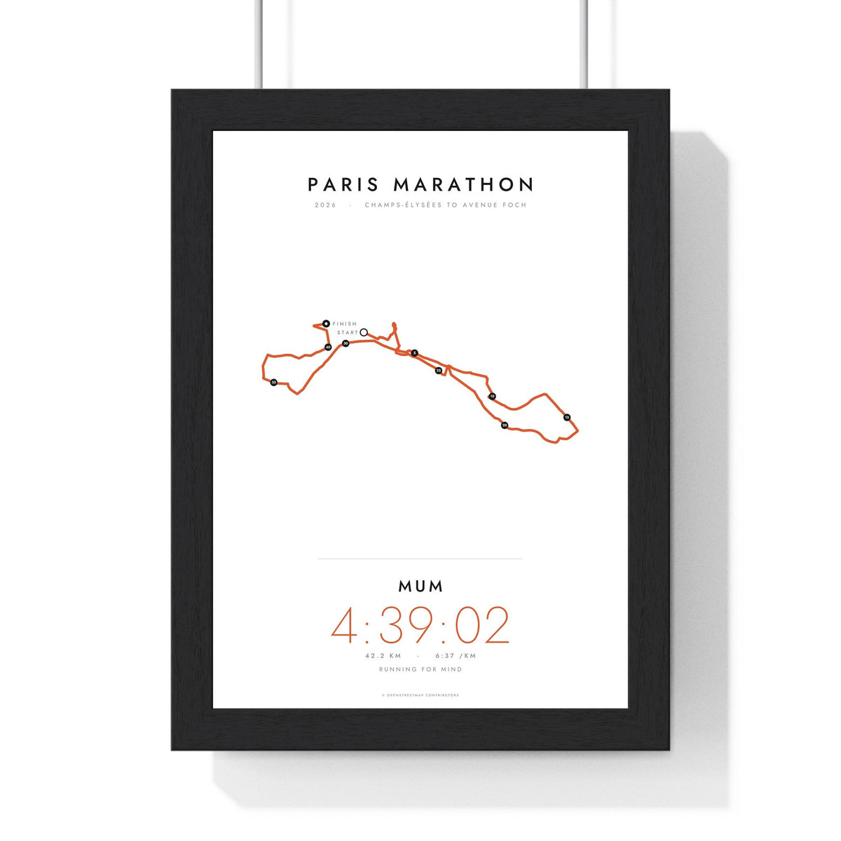 Personalised Paris Marathon Print - framed minimal Paris Marathon route print