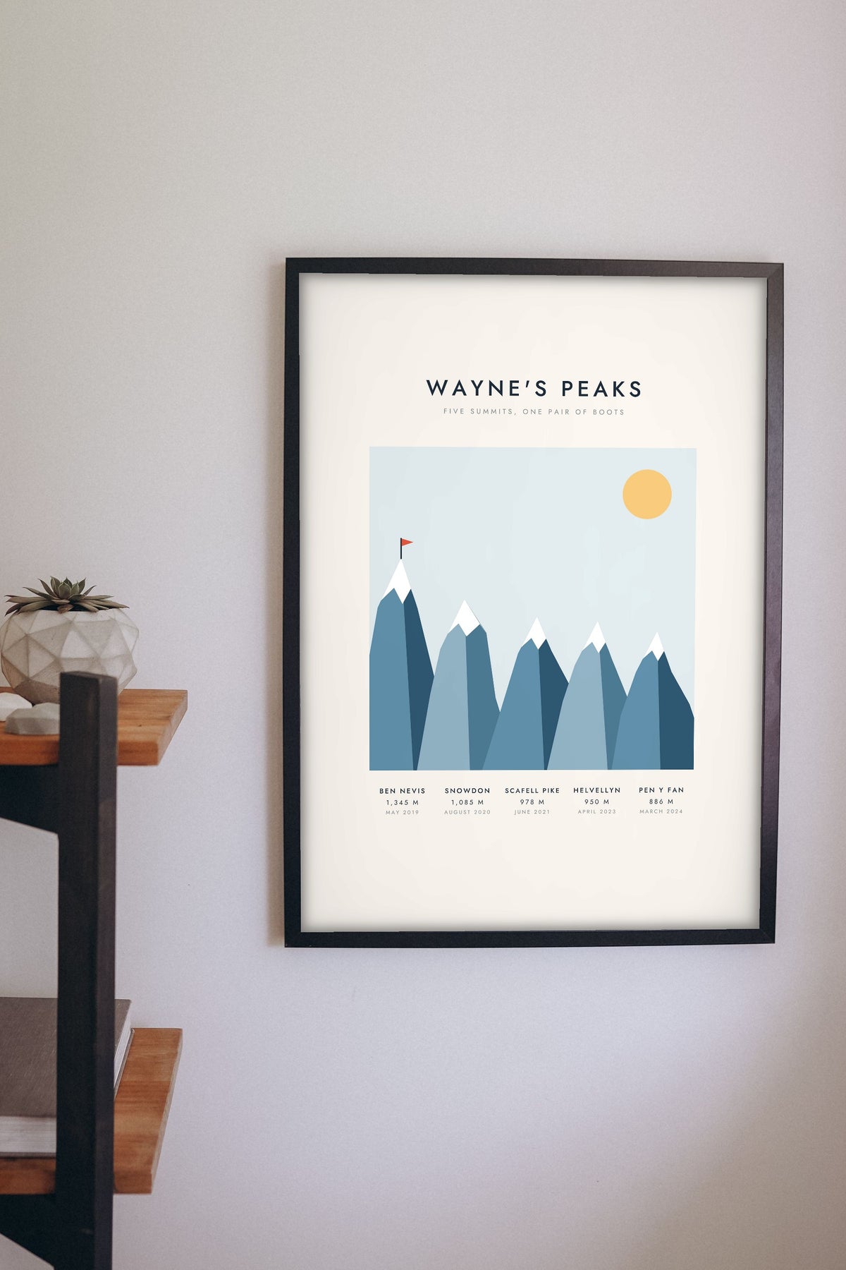 Personalised Peaks Climbed Print - peaks climbed print on the living room wall