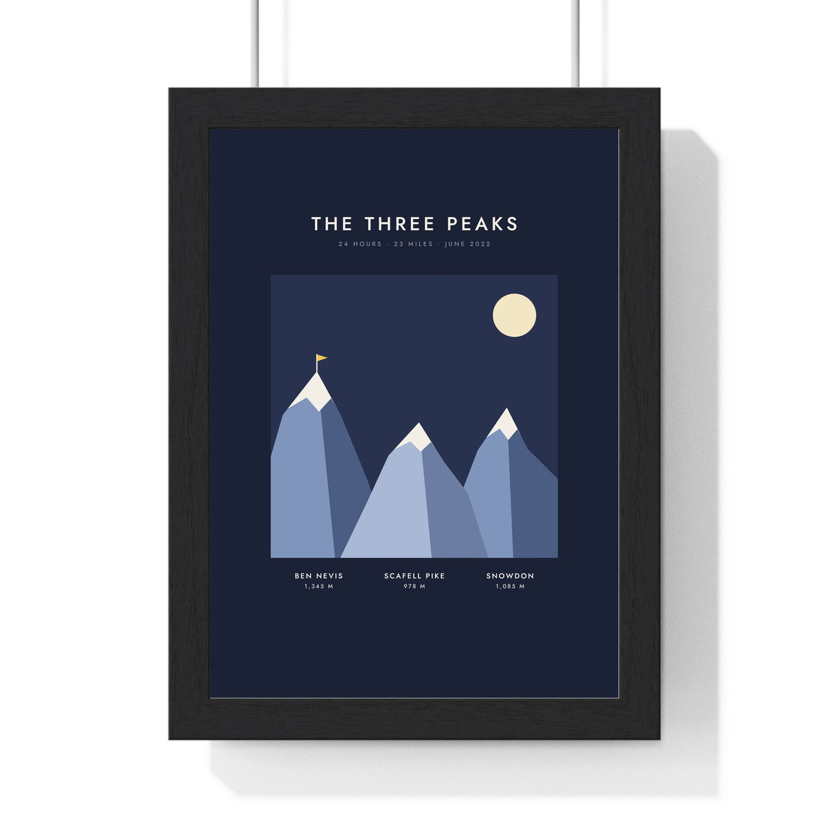 Personalised Peaks Climbed Print - framed night Three Peaks version