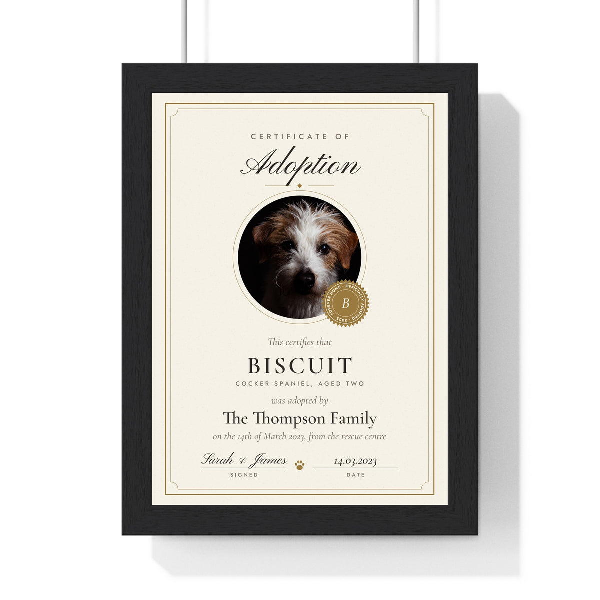 Personalised Pet Adoption Certificate Print - framed personalised pet adoption certificate print