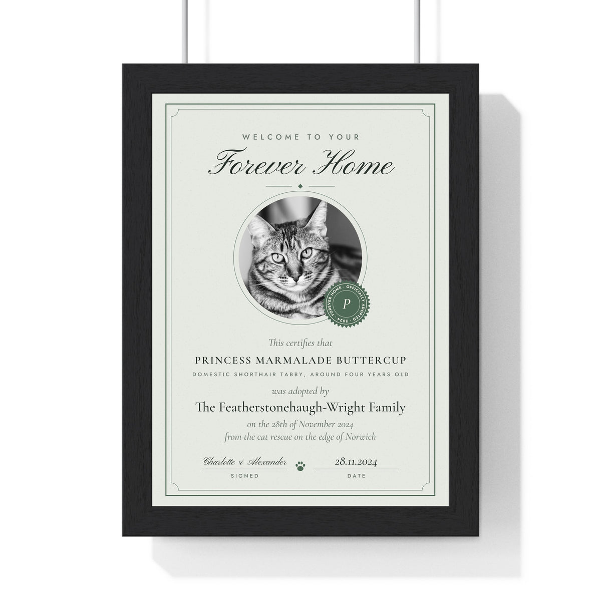 Personalised Pet Adoption Certificate Print - another design