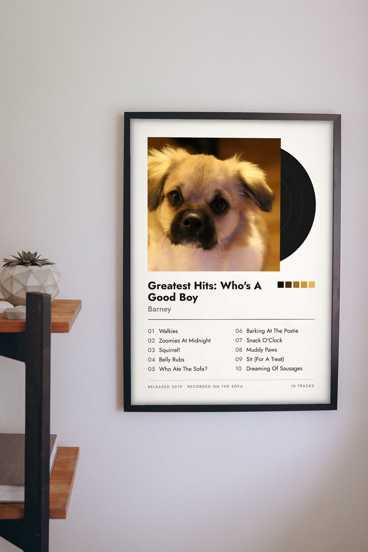 Personalised Pet Album Cover Print - hanging on a living room wall