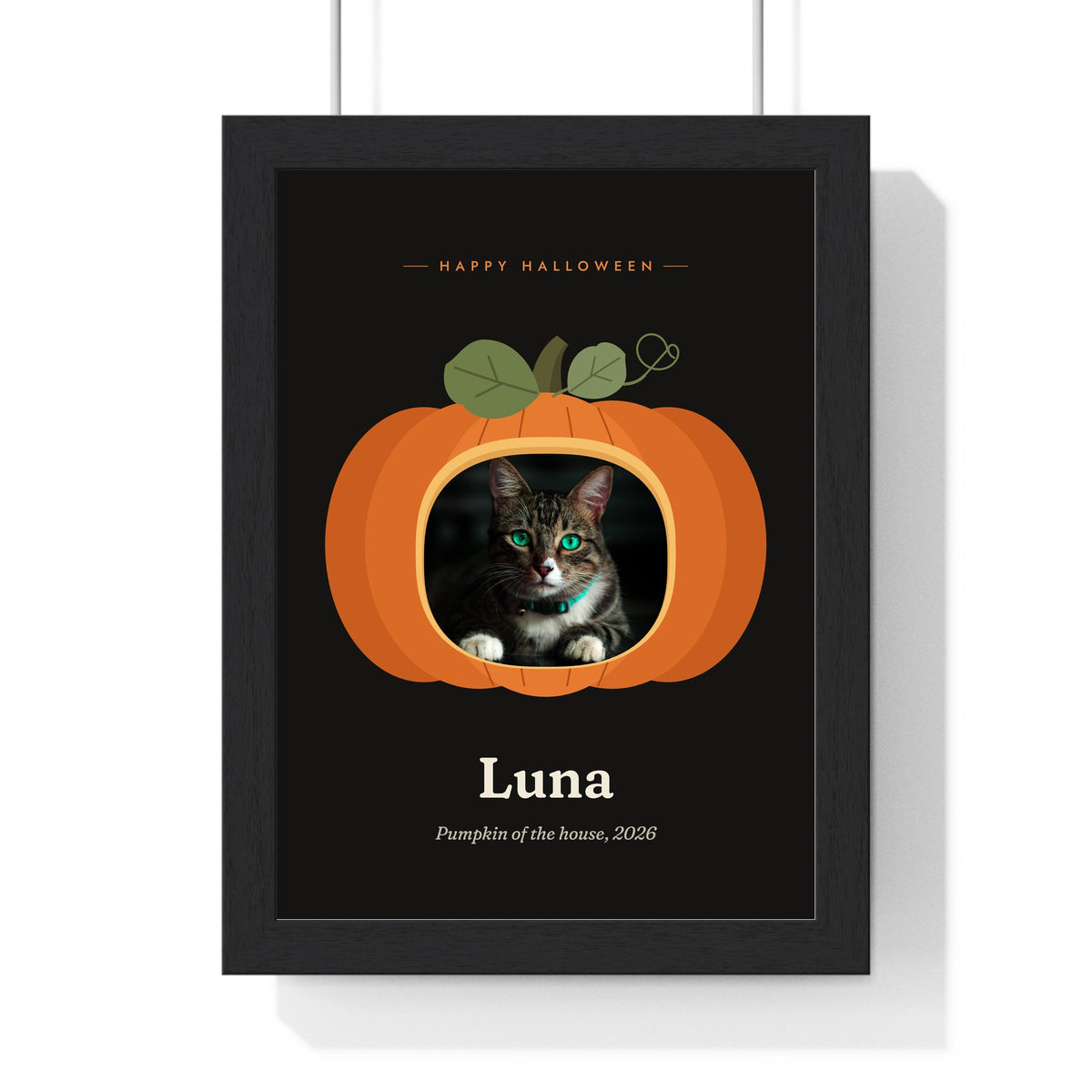 Personalised Pet in a Pumpkin Halloween Print - black colourway with a cat