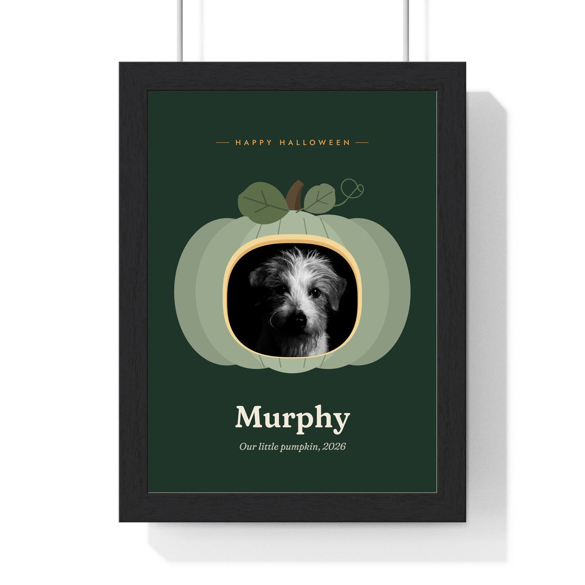 Personalised Pet in a Pumpkin Halloween Print - sage pumpkin on forest green