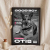 Personalised Pet Magazine Cover Print - leaning in a frame, dark colourway