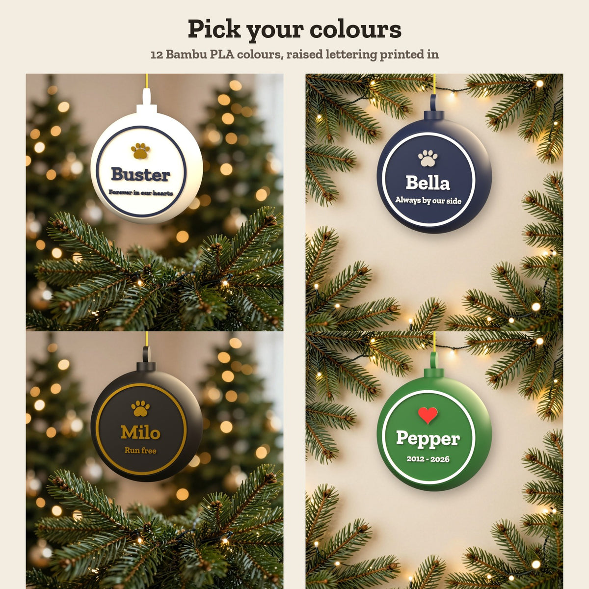Personalised Pet Memorial Bauble - colour options