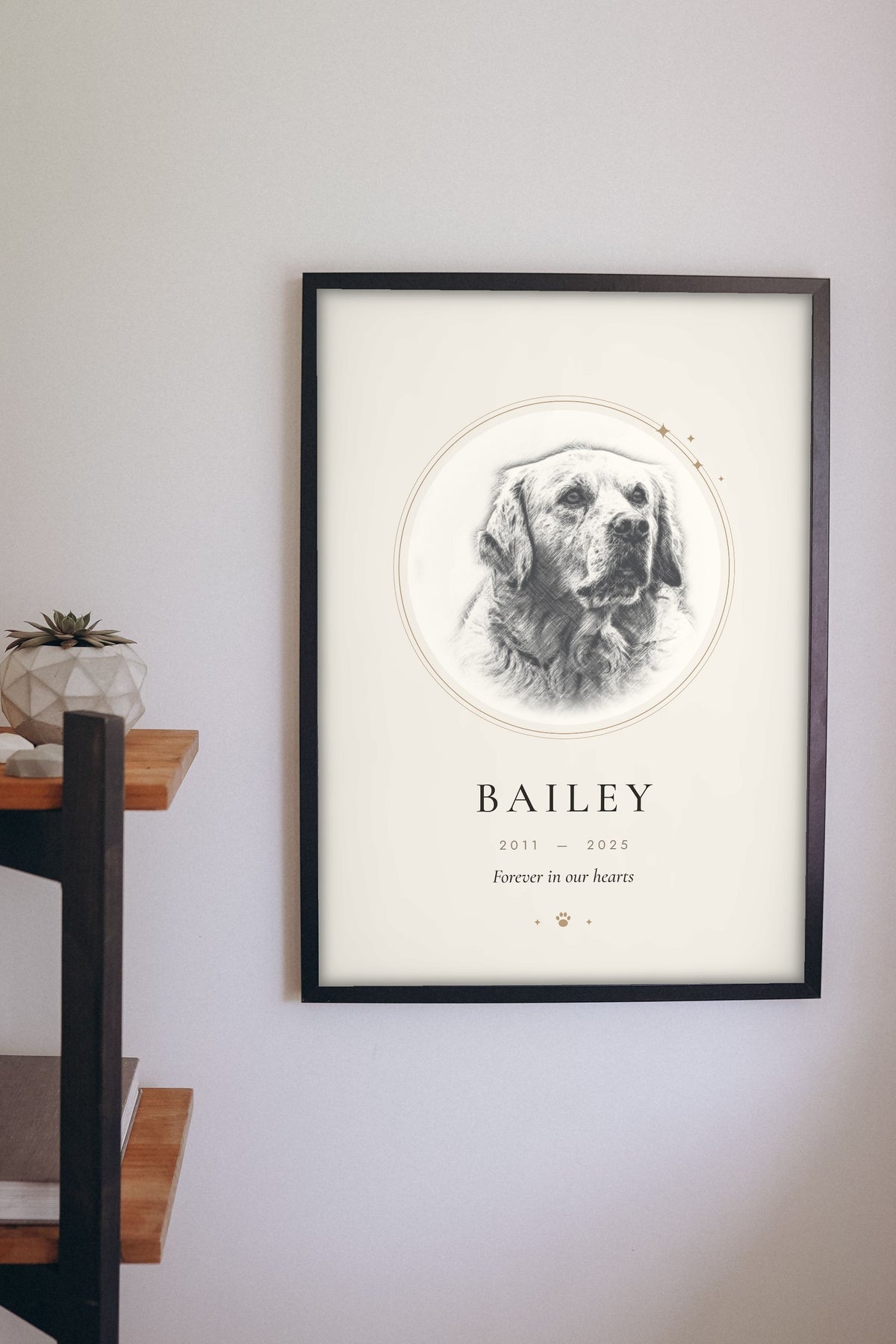 Personalised Pet Memorial Print - hanging on a living room wall