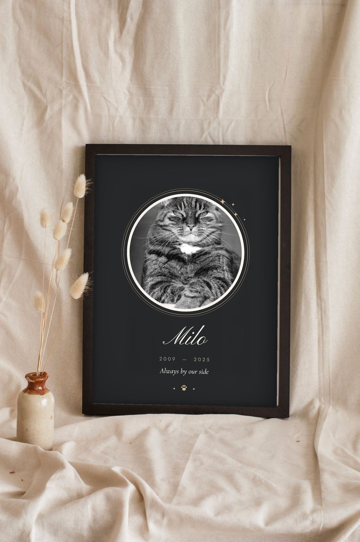 Personalised Pet Memorial Print - leaning in a frame