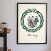 Personalised Pet Portrait Christmas Print - hanging on a living room wall