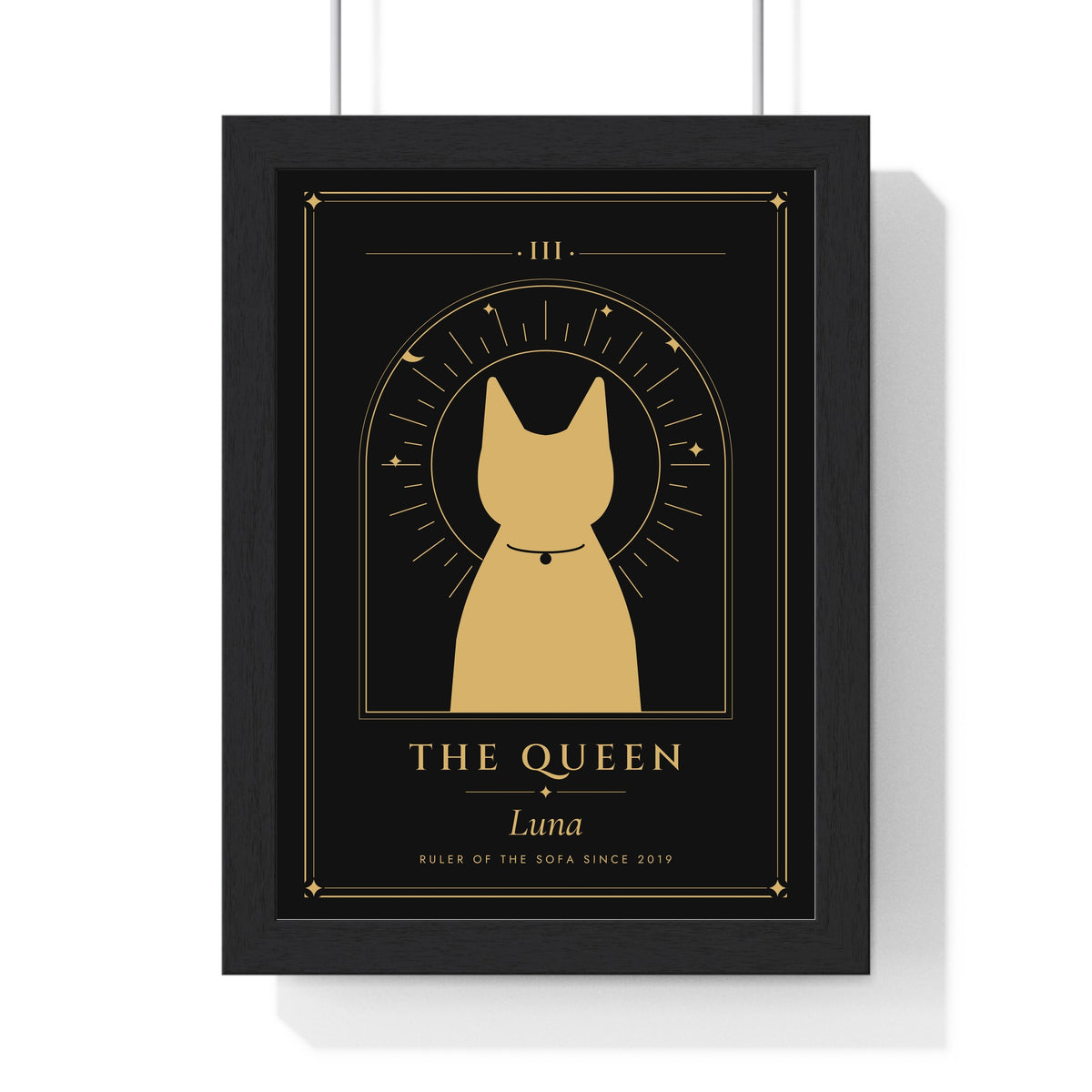 Personalised Pet Tarot Card Print - framed black and gold cat version