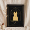Personalised Pet Tarot Card Print - black and gold The Queen cat tarot card print