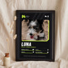 Personalised Pet Trading Card Print - leaning in a frame, dark colourway