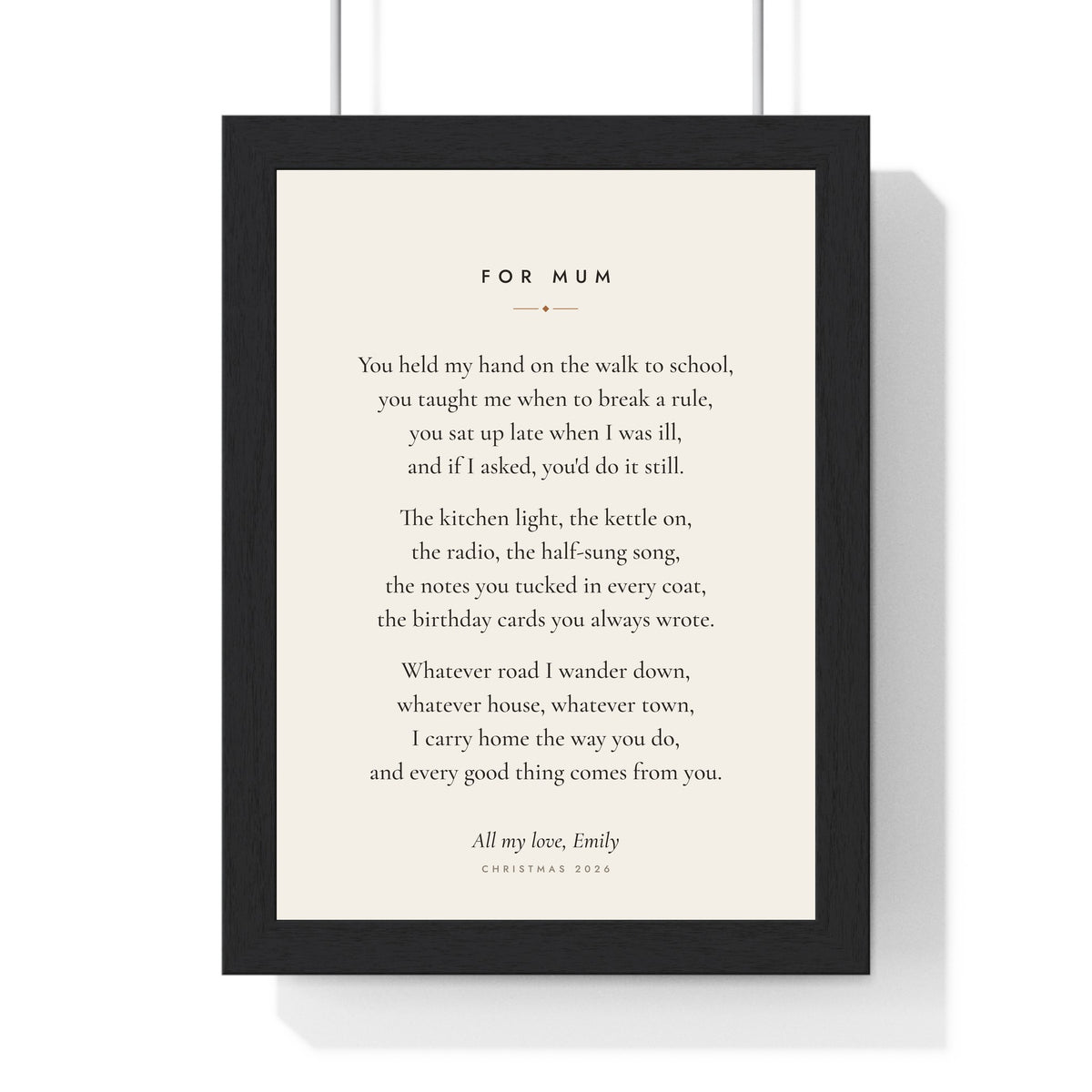 Personalised Poem Print - framed cream classic poem print for Mum