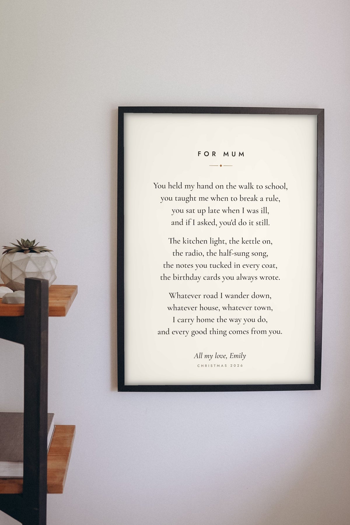Personalised Poem Print - on the living room wall