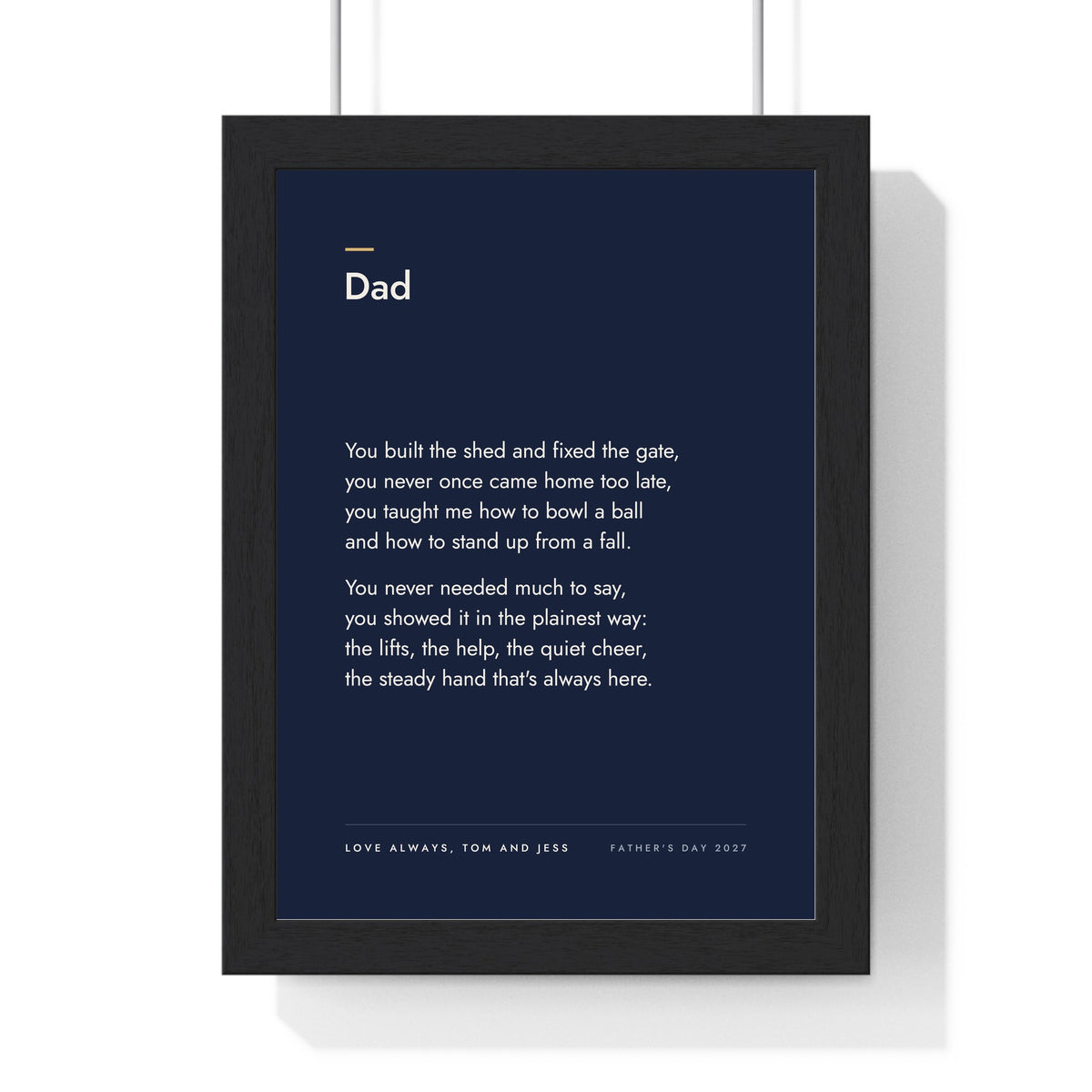 Personalised Poem Print - framed navy version