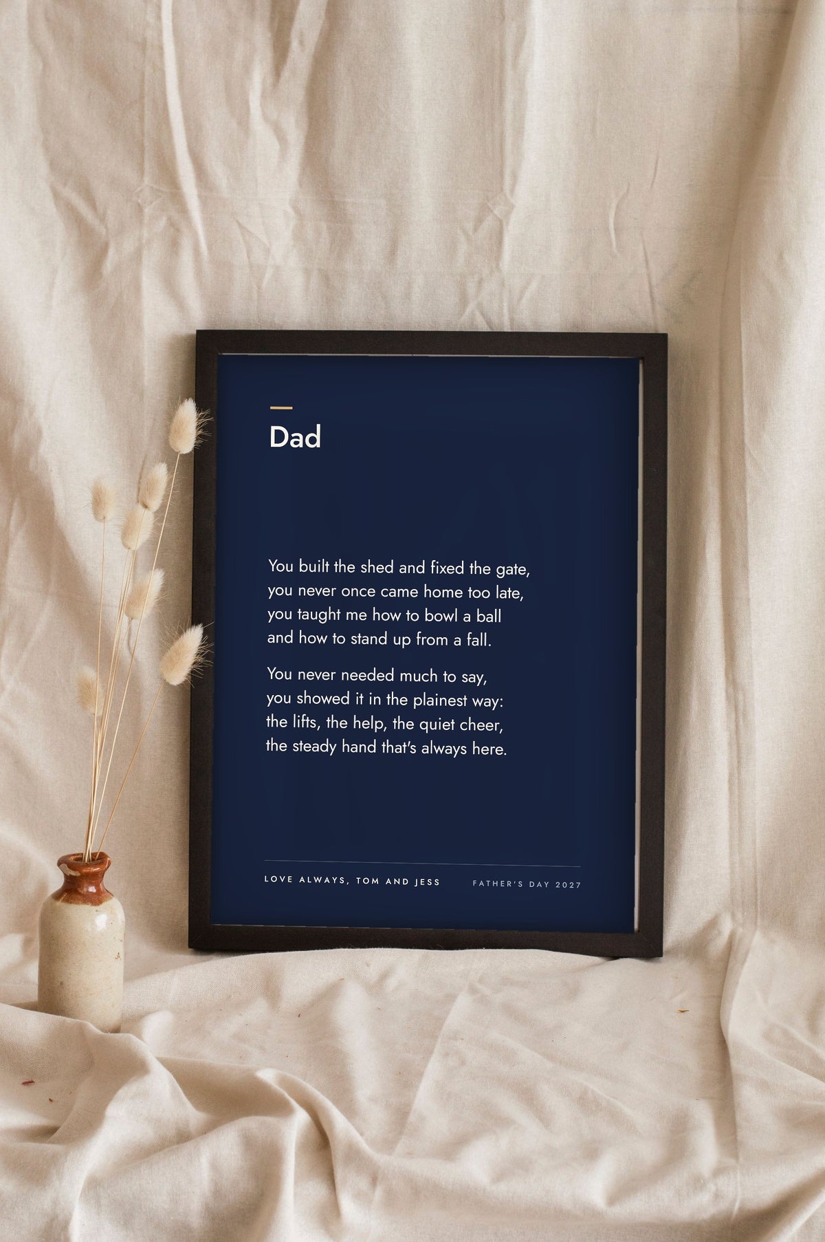 Personalised Poem Print - navy modern left aligned poem for Dad