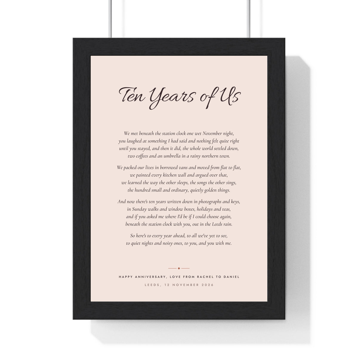 Personalised Poem Print - blush script title anniversary poem