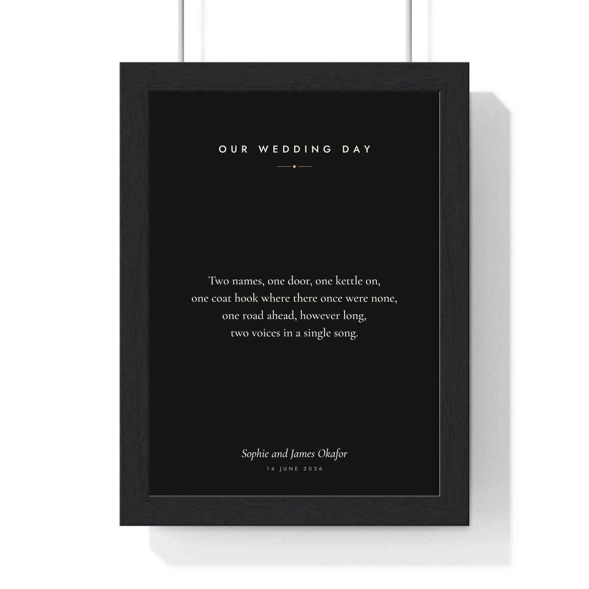 Personalised Poem Print - black and gold wedding poem