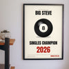 Personalised Pool Champion Print - pool champion print on the games room wall