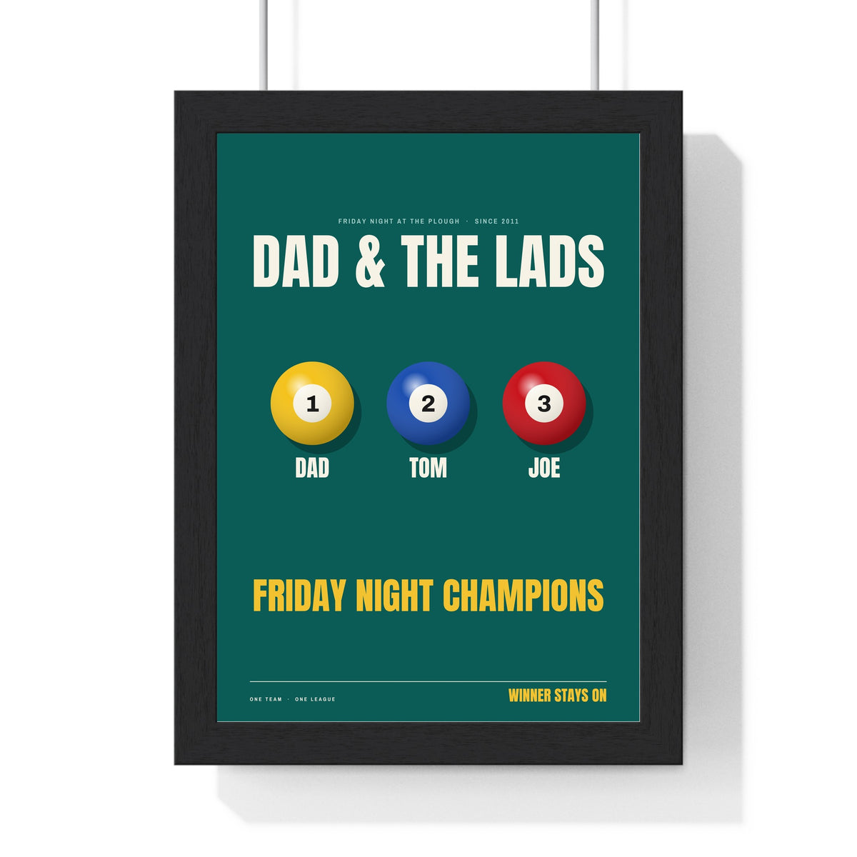 Personalised Pool Team Print - framed dad and the lads family pool print