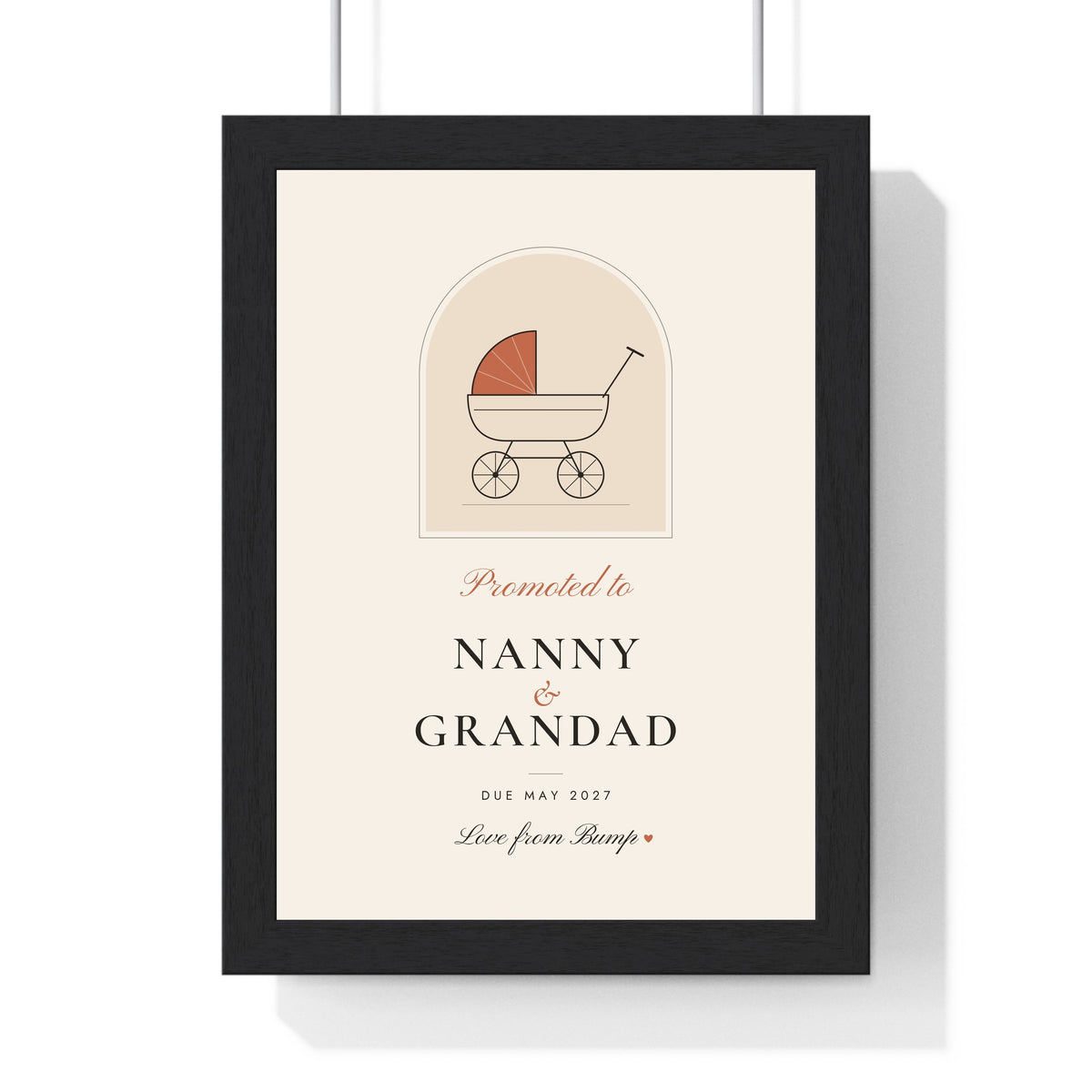 Personalised Promoted to Nanny and Grandad Print - framed cream Promoted to Nanny and Grandad print with a pram