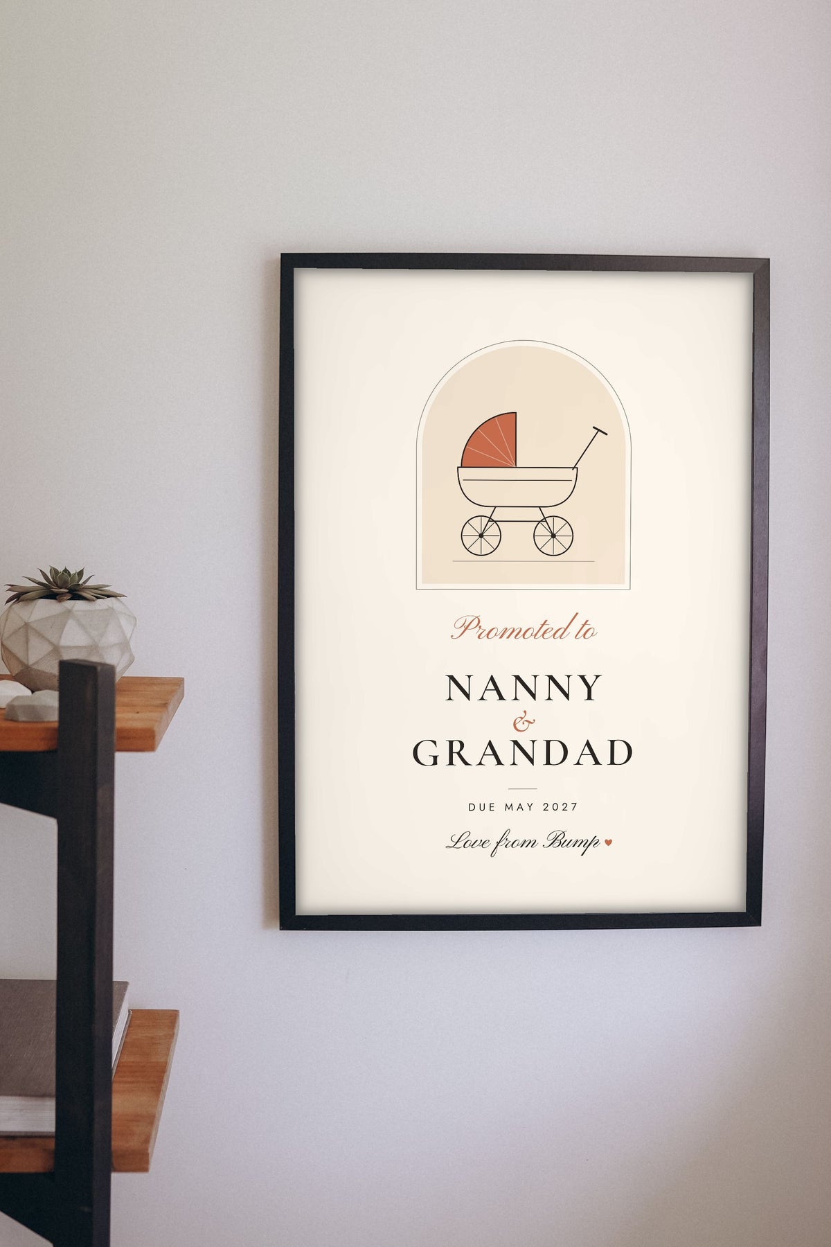 Personalised Promoted to Nanny and Grandad Print - on the living room wall