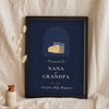 Personalised Promoted to Nanny and Grandad Print - navy Nana and Grandpa version with booties